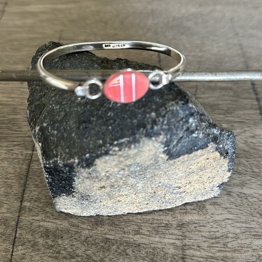 Vintage Mexico 925 Sterling Silver Coral Bangle Bracelet